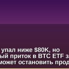 Биткоин упал ниже $80K, но рекордный приток в BTC ETF за 4 месяца может остановить продажи