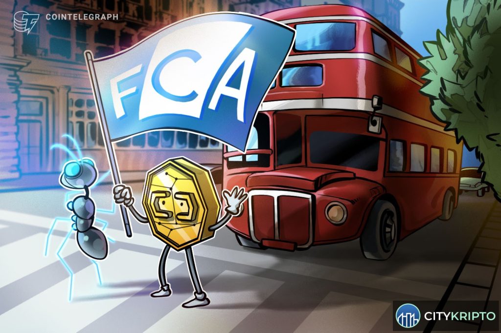 Банк Англии и символы криптовалют Bitcoin, Ethereum, USDT на фоне флага Великобритании