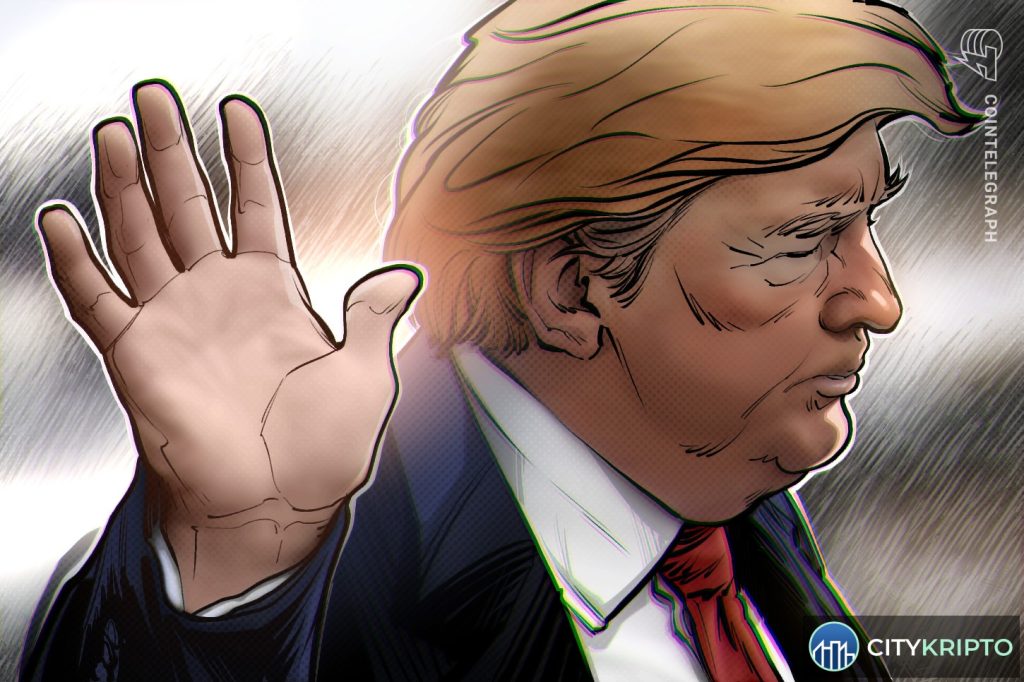 Дональд Трамп на фоне графиков криптовалют с текстом $1,4 млрд