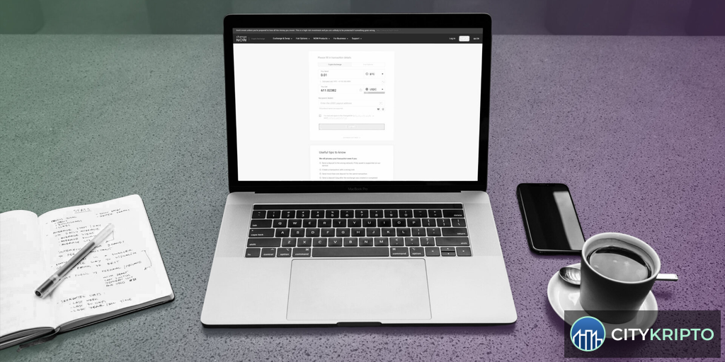 Интерфейс торгового движка ChangeNOW с графиками и курсами криптовалют