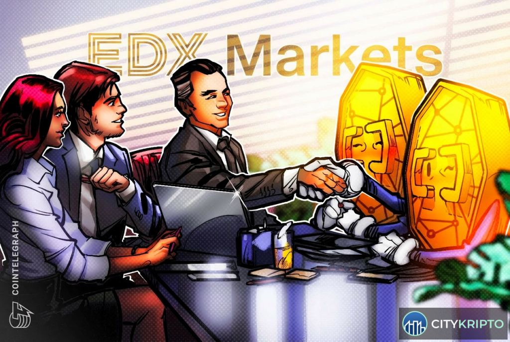 Логотип EDX Markets и SBI Holdings на фоне графиков криптовалют