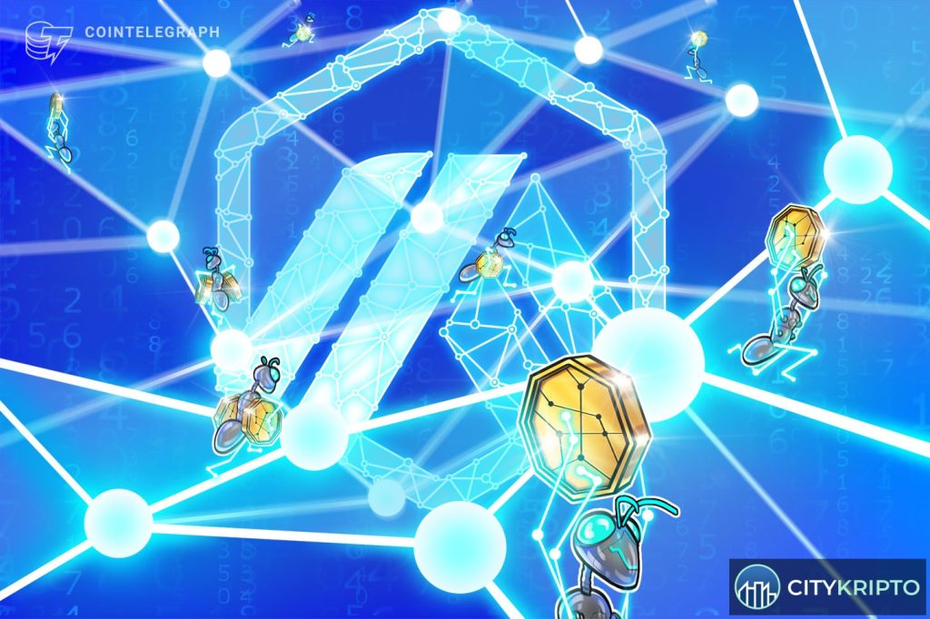 Логотип Secret Network на фоне схемы блокчейна с предупреждением о безопасности