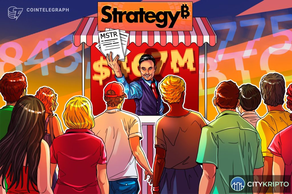 Strategy продает акции MSTR, сохраняя 843 775 Bitcoin