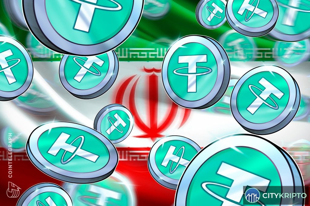 Флаг США и Bitcoin на фоне карты Ближнего Востока