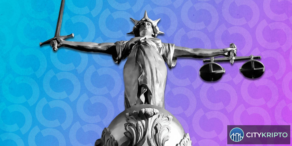 Судья и символы криптовалют Bitcoin и USDT на фоне искусственного интеллекта