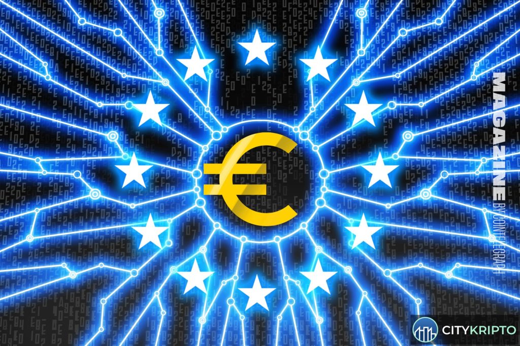 Цифровой евро и Bitcoin на фоне графика курса криптовалют