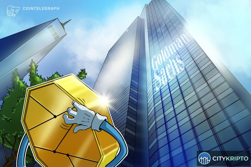Логотип Goldman Sachs на фоне графика криптовалют