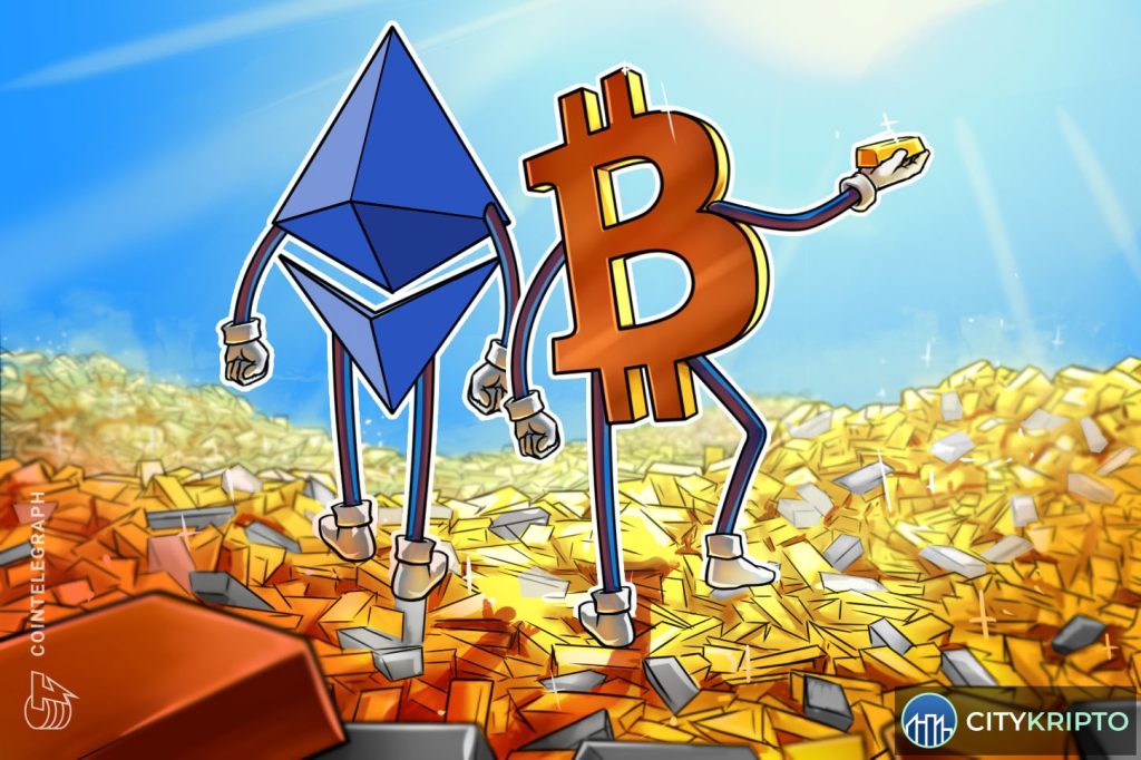 График курса Ethereum против Bitcoin с указанием реализованной цены и ончейн-индикаторов