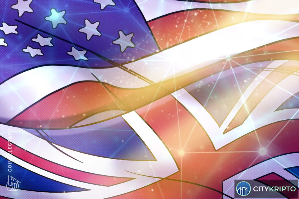Флаги США и Великобритании на фоне биткоина и стейблкоинов