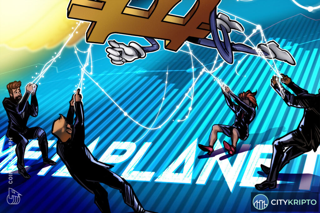 Логотип Metaplanet и биткоин на фоне графика курса