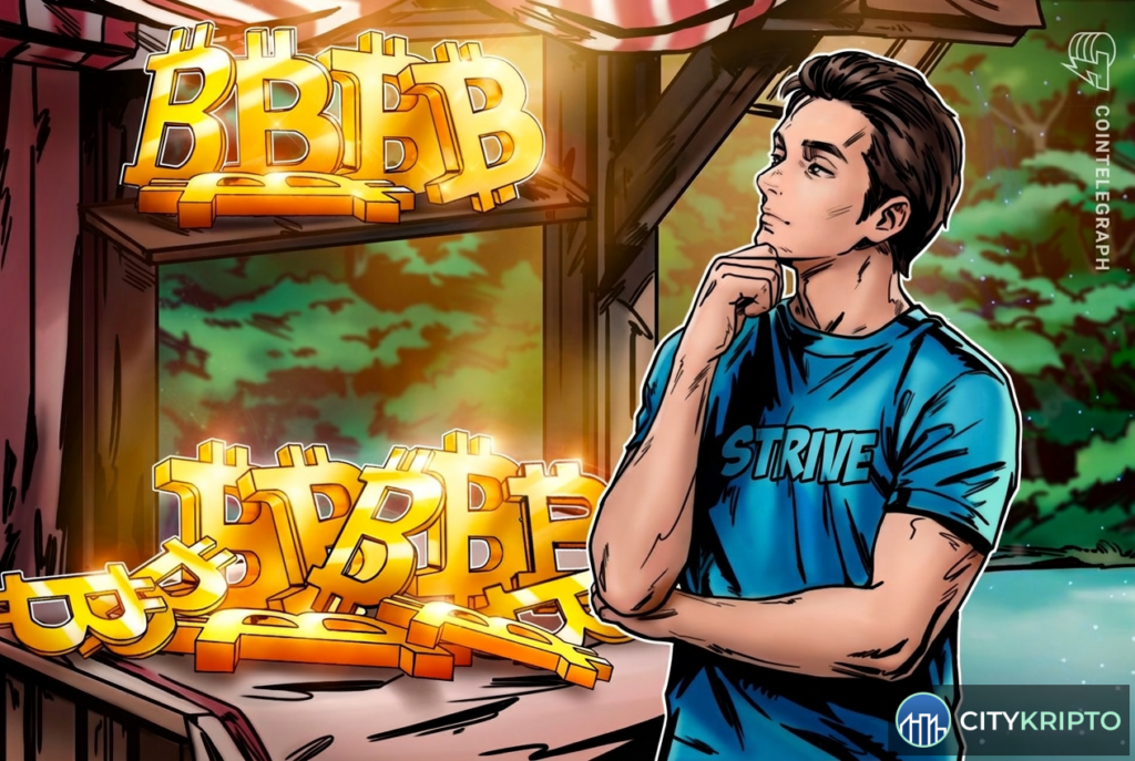 Логотип Strive на фоне графика роста биткоина и цифровых активов