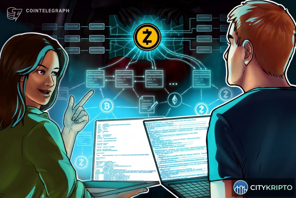 Логотип Zcash на фоне графика с отметкой 25 секунд и календарём на ноябрь 2025