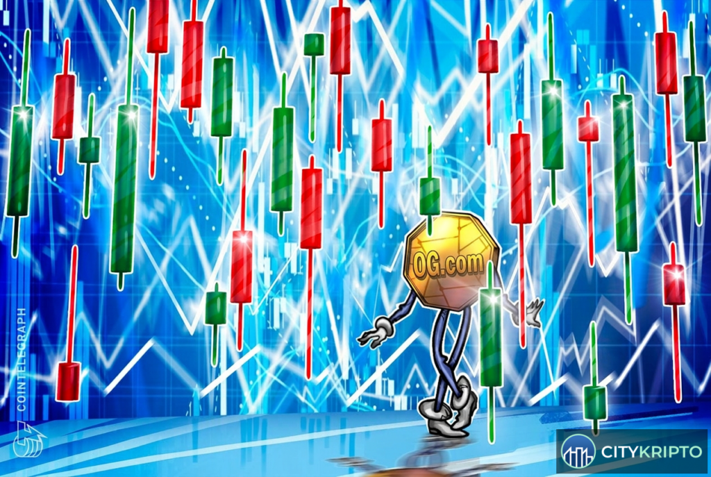 Логотип OG.com на фоне графика бессрочных фьючерсов на акции