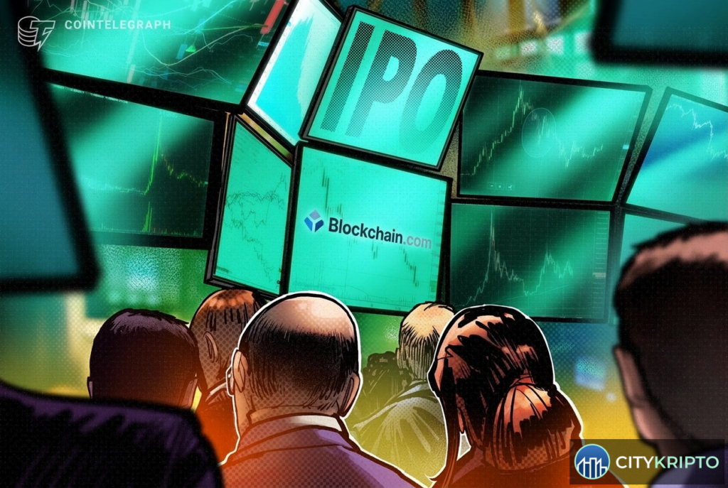 Логотип Blockchain.com на фоне графика роста акций