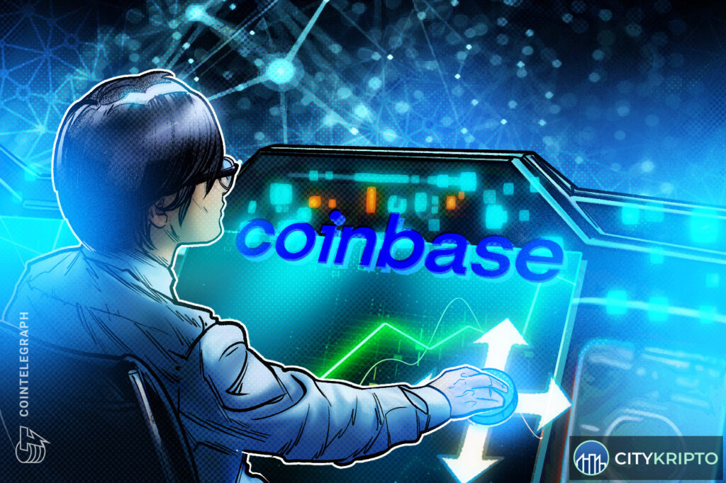 Логотип Coinbase на фоне здания CFTC, символизирующий одобрение клиринга деривативов