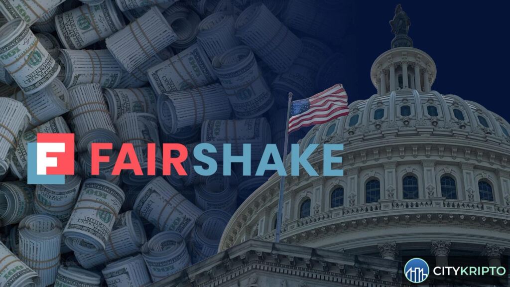 Логотип Fairshake и здание Капитолия США, символизирующие поддержку криптовалютных кандидатов