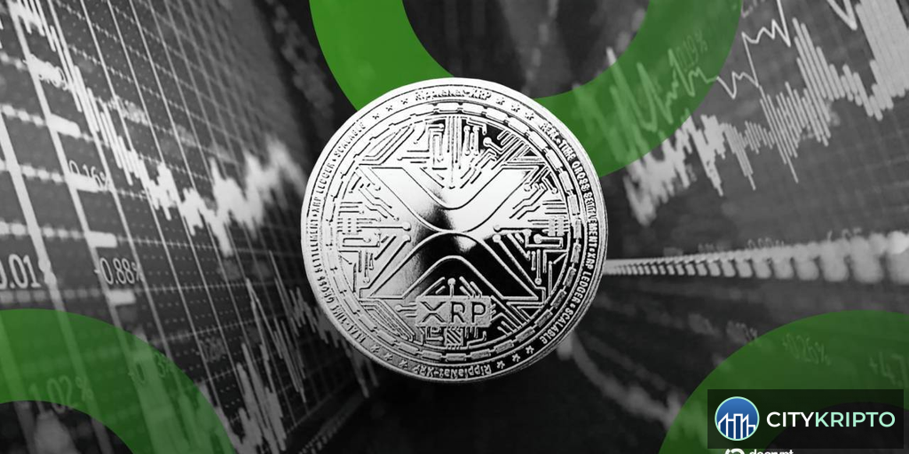 Логотип Evernorth на фоне биржевого графика Nasdaq и символа XRP