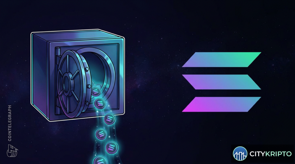 Логотип SkyAI на фоне графика цены Solana, символизирующий продажу крипторезерва и обратный выкуп акций