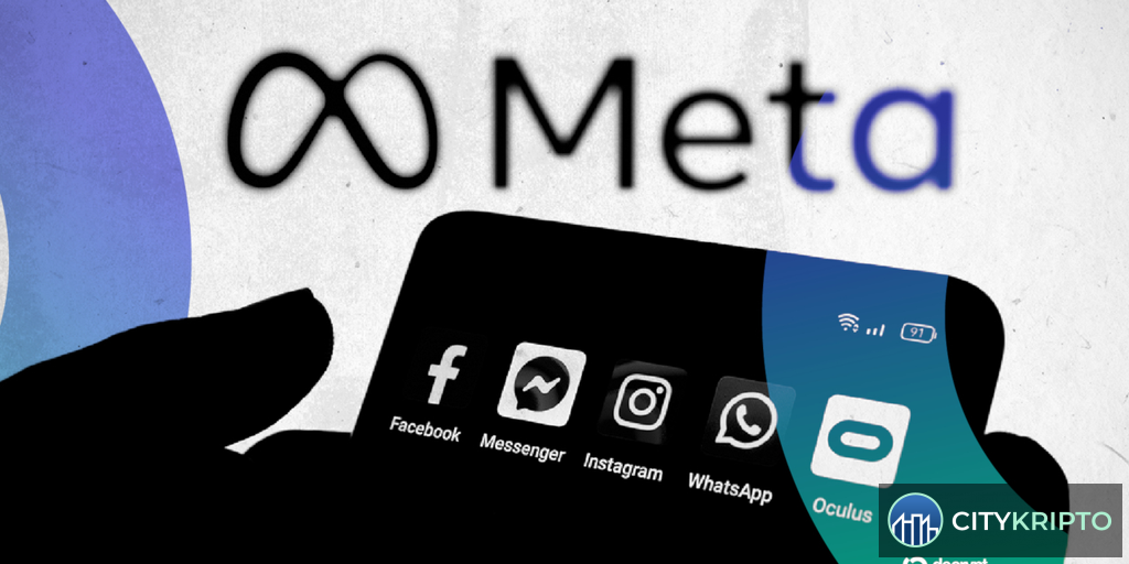 Марк Цукерберг и логотип Meta на фоне графиков акций и символов искусственного интеллекта