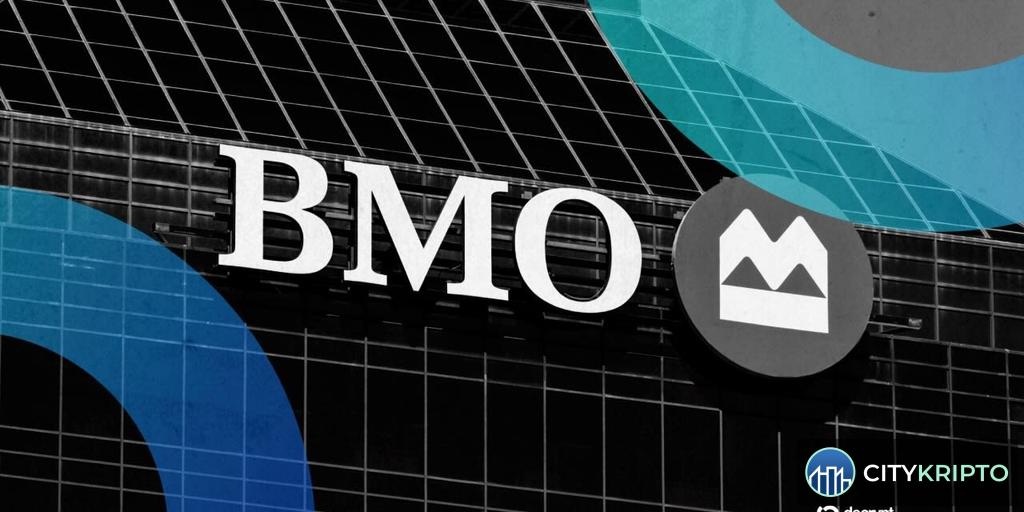 Логотипы BMO, CME Group и Google Cloud на фоне блокчейн-технологий