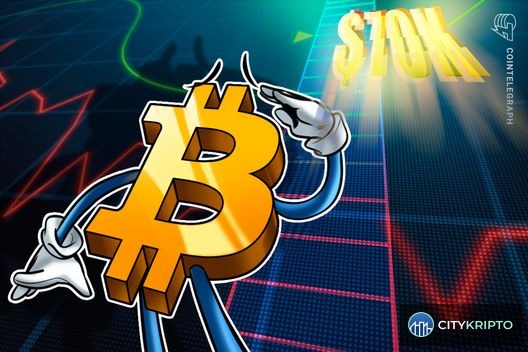 График курса Bitcoin с отметкой $70 000 на фоне глобальных экономических факторов