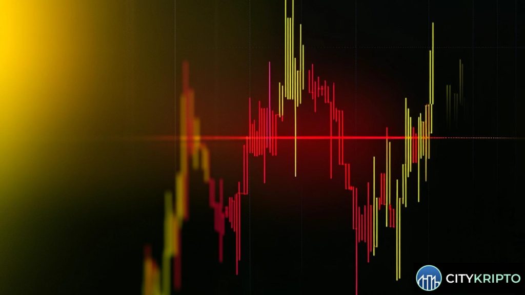 График Bitcoin с символикой сброса перед бычьим ралли на крипторынке