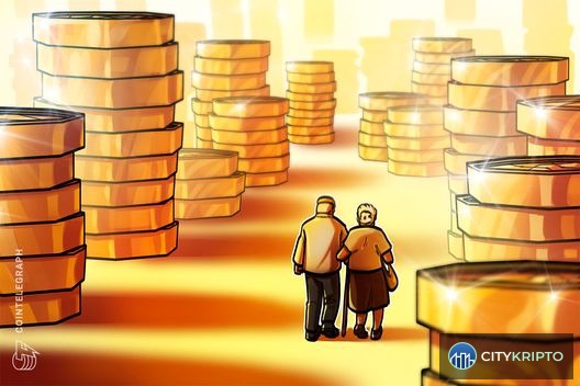 Графическое изображение символа Bitcoin и диаграммы пенсионных накоплений 401(k) на фоне американского флага