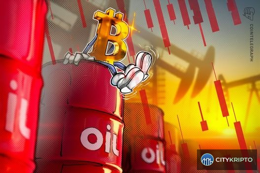 График цены нефти WTI выше $105 и Bitcoin на фоне медвежьего рынка криптовалюты