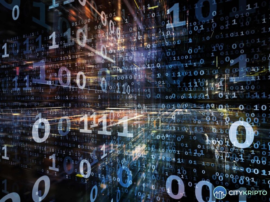 График роста квантово-устойчивых криптовалют на фоне символов Bitcoin и квантовых технологий