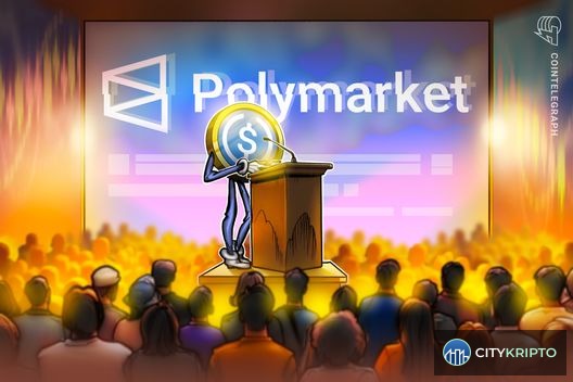 Логотип Polymarket и символы криптовалют USDC и Bitcoin на фоне графиков обмена