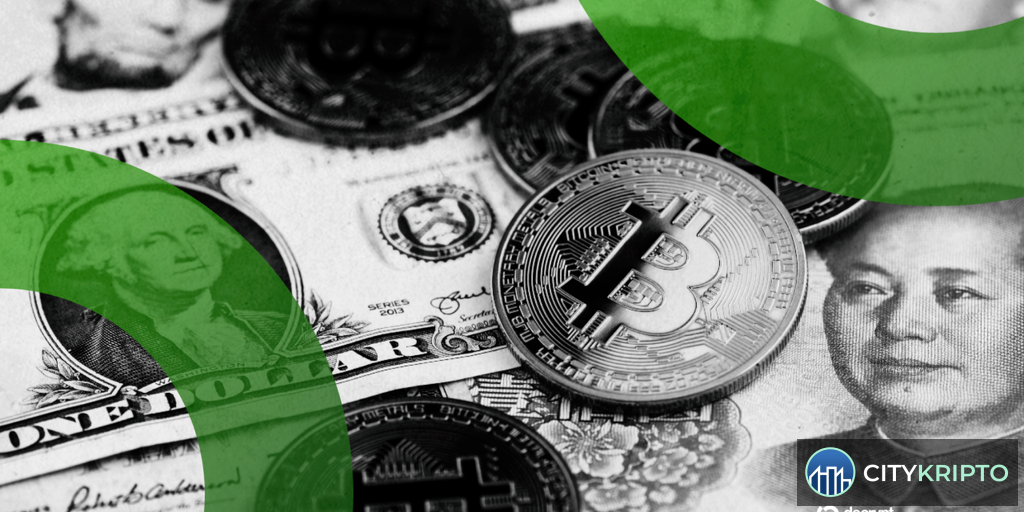 Иллюстрация: Bitcoin и карта Ормузского пролива с вопросом о сборе пошлин