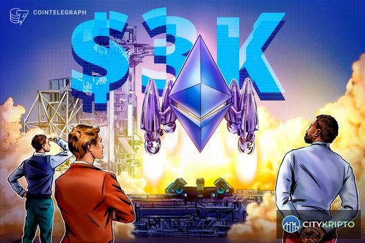 График курса Ethereum с отметками $2,800 и $3,000 на фоне символов криптовалюты