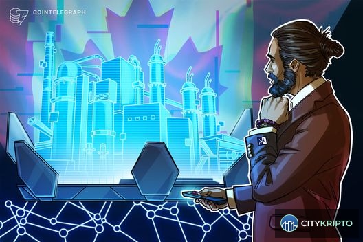 Логотип Broadridge и график с криптовалютами на фоне канадского флага