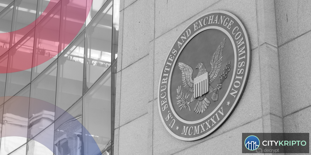 Иллюстрация: SEC и DeFi на фоне графиков криптовалют, символизирующая новую регуляторную политику