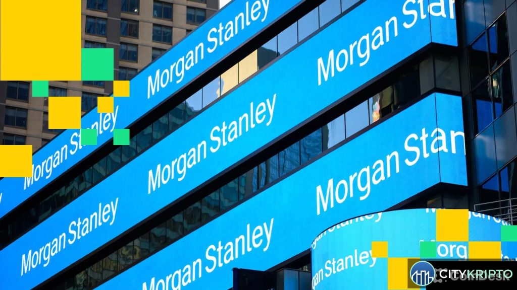 Логотип Morgan Stanley на фоне графиков криптовалют и стейблкоинов USDT и USDC