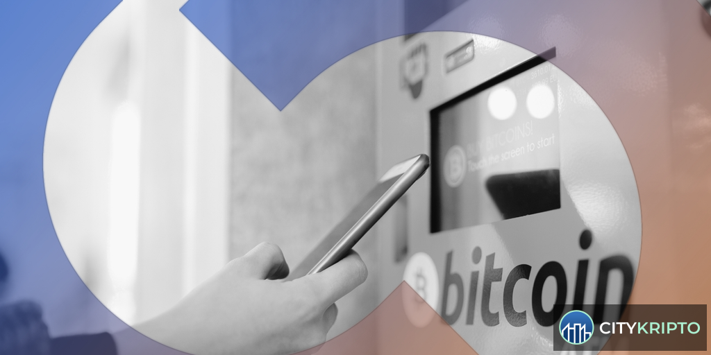 Крипто-банкомат Bitcoin с запрещающим знаком в штате Теннесси