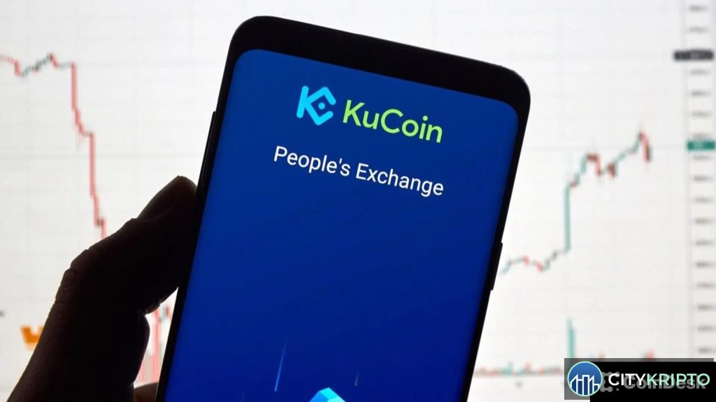 Логотип KuCoin на фоне австрийского флага и символов AML