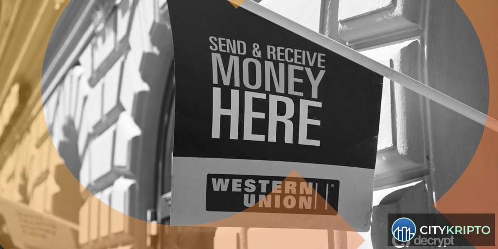 Логотип Western Union на фоне блокчейна Solana и стейблкоина USDPT