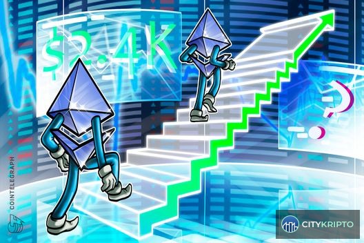 График курса Ethereum с отметкой $2,400 и индикаторами накопления
