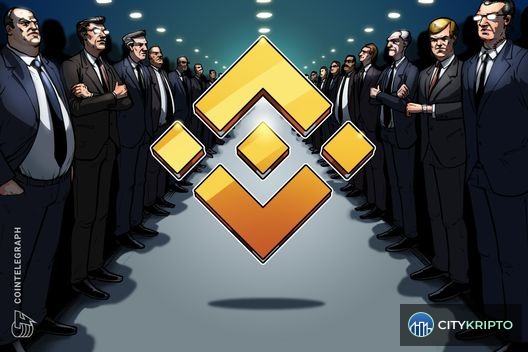 Логотип Binance на фоне здания Министерства финансов США