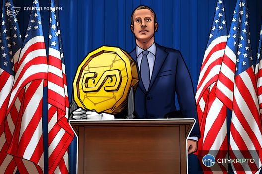 Сенатор США Элизабет Уоррен и логотип Meta на фоне биткоина и стейблкоинов
