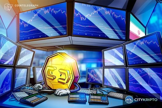 Логотип криптобиржи Nobitex на фоне карты Ирана с отключенным интернетом