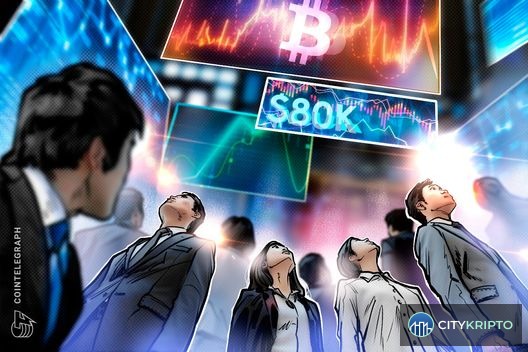 График курса Bitcoin на уровне $80 000 перед недельным закрытием
