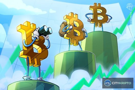 График биткоина с золотым крестом и индикатором MVRV