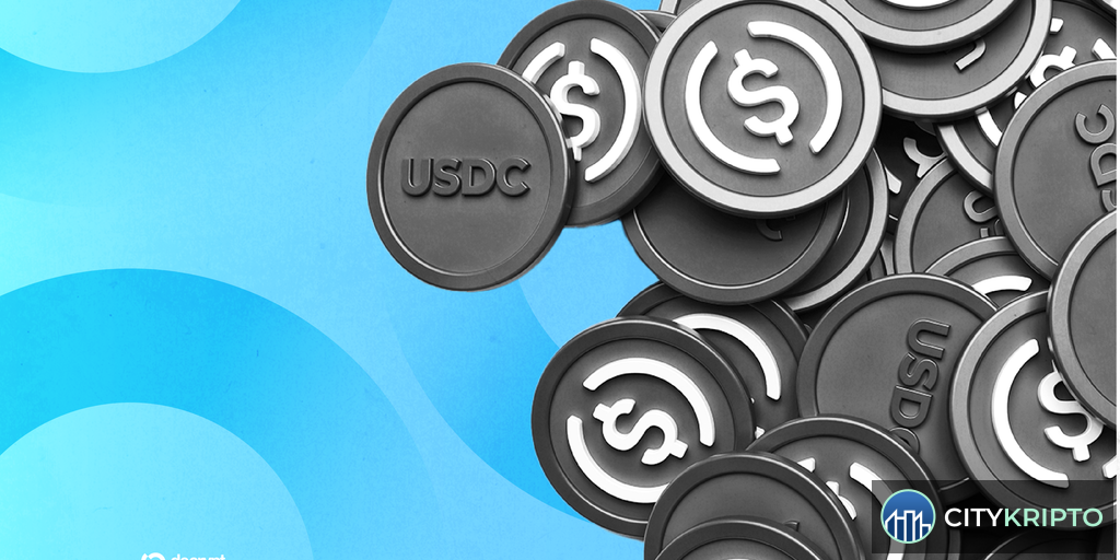 Логотип Circle и USDC на фоне графиков и ИИ-агентов