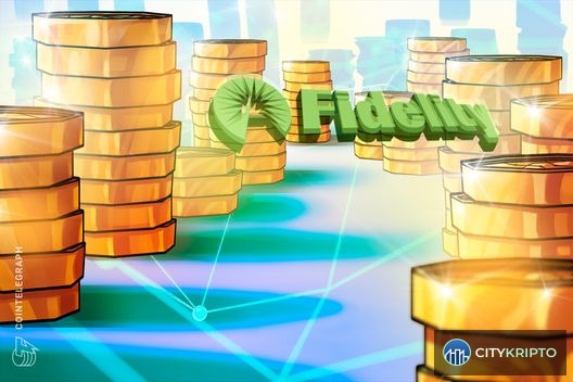 Логотип Fidelity Investments на фоне блокчейн-сети Chainlink