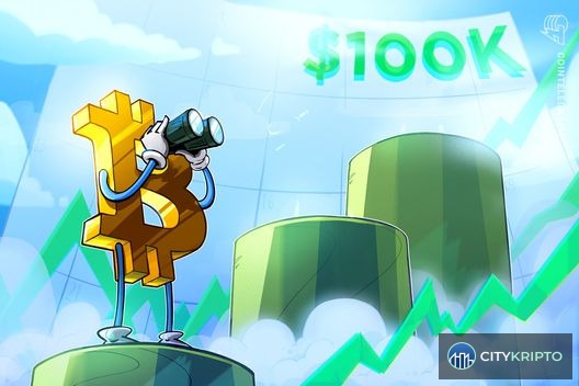 График роста Bitcoin с отметкой $100K и логотипом Strategy