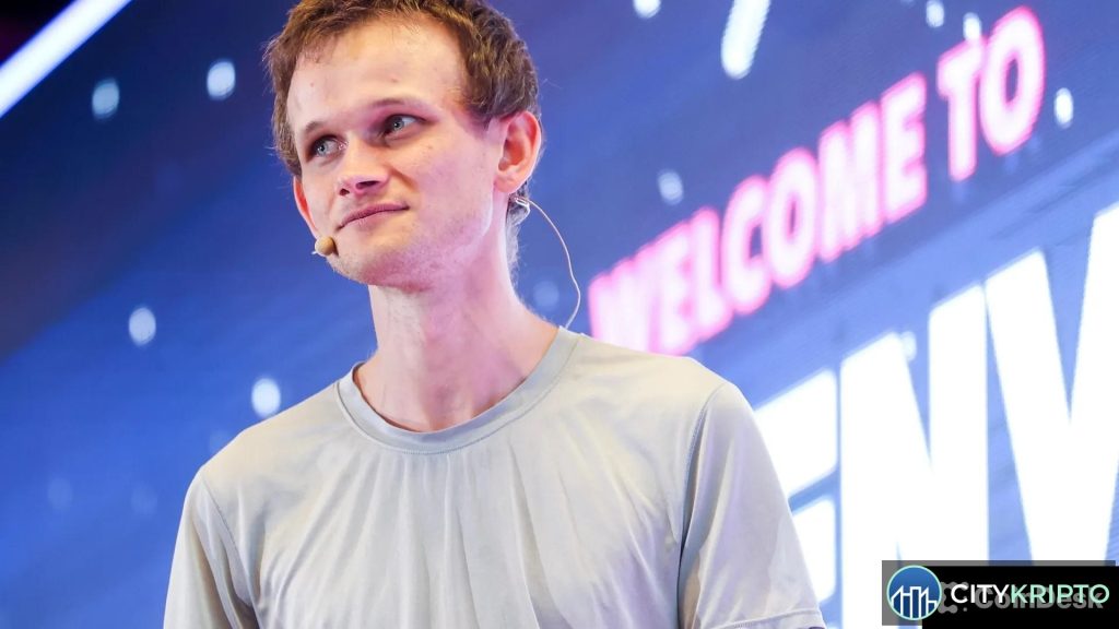 Виталик Бутерин на фоне логотипа Ethereum и график курса ETH