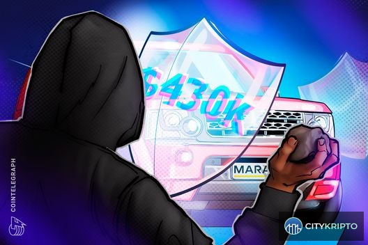 Логотип MARA на фоне Bitcoin и охраны