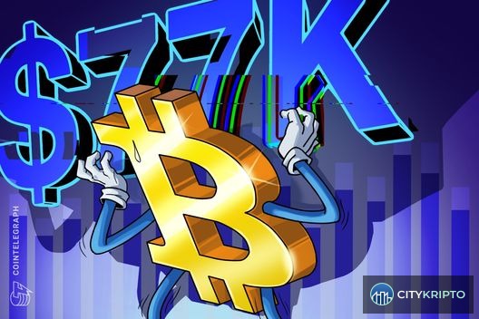 График биткоина на уровне $77,000 с охотой за ликвидациями